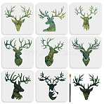 1 Set PET Hollow Out Drawing Painting Stencils, for DIY Scrapbook, Photo Album, with 1Pc Art Paint Brushes, Deer, 200x200mm, 8pcs/set(DIY-MA0004-29)