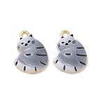 Alloy Enamel Pendants, Cat Shape Charms, Rack Plating, Golden, Gray, 18x13.5x3.5mm, Hole: 1.6mm(ENAM-K076-35G-03)