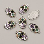 Alloy Enamel Pendants, Platinum, Skull, Colorful, 22.5x13.5x2mm, Hole: 1.8mm(FIND-CJC0015-09L)