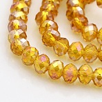 AB Color Plated Faceted Rondelle Electroplate Glass Beads Strands, Goldenrod, 6x4mm, Hole: 1mm, about 80pcs/strand, 15 inch(GLAA-A024D-AB16)