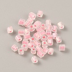 Transparent Glass Seed Beads, Rectangle, Pink, 3x2.5x2.5mm, Hole: 0.9mm, 300pcs/bag(GLAA-WH0037-01E)