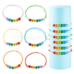 6Pcs Glass Beads Bracelets, with Waxed Polyester Cord, Mixed Color, Perimeter: 7-1/8 ~12-5/8 inch(19~32cm)(BJEW-TAC0038)