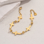 Religion 201 Stainless Steel Link Bracelets for Women, Gold, Cross, 1 inch(2.5cm), Inner Diameter: 7-1/2 inch(19cm)(ZC8360-1)
