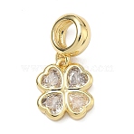 Saint Patrick's Day Brass Pave Cubic Zirconia Shamrock European Dangle Charms, Clover Large Hole Pendants, Rack Plating, Long-Lasting Plated, Cadmium Free & Lead Free, Real 18K Gold Plated, Clear, 20mm, Hole: 4.9mm(X-KK-P345-04G-06)