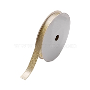 Flat Christmas Theme Polyester Satin Ribbon, Hot Stamping Ribbon, Clothes Accessories, Gold, None Pattern, 3/8 inch(9.5~10mm), about 9.84 Yards(9m)/Roll(OCOR-YWC0001-01B-01)