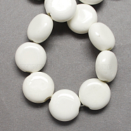 Handmade Porcelain Beads, Bright Glazed Porcelain, Flat Round, White, 21x20x8.5~12mm(PORC-Q215-21x20mm-03)
