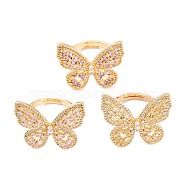 Brass Micro Pave Cubic Zirconia Adjustable Rings, Long-Lasting Plated, Butterfly, Real 18K Gold Plated, Mixed Color, US Size 6, Inner Diameter: 17mm(RJEW-A002-04G)