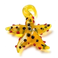 Handmade Lampwork Pendants, Starfish, Goldenrod, 34~40x31~36.5x6~9mm, Hole: 3~7mm(LAMP-A004-05F)