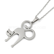 Halloween Series 202 Stainless Steel Cable Chain Cat Shape Pendant Necklaces, Stainless Steel Color, 15.94~17.91 inch(40.3~45.5cm)(NJEW-S005-01P-D)