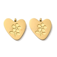 Ion Plating(IP) 316L Surgical Stainless Steel Charms, Heart with Flower Charms, Real 18K Gold Plated, 14x14x2.5mm, Hole: 1.4mm(STAS-F302-16G)