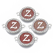 Alloy Enamel Links Connectors, with Crystal Rhinestones, Flat Round with Letter, Silver Color Plated, Letter.Z, 22x16x2mm, Hole: 1.8mm(ENAM-TAC0003-01S-05Z)