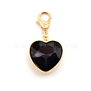 Heart Glass Pendant Decorations, with Alloy Lobster Claw Clasps, Indigo, 32.5mm, Heart: 18.5x16x6mm(HJEW-WH0036-19B)