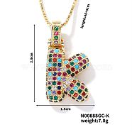 Brass Pave Colorful Cubic Zirconia Letter Pendant Box Chain Necklaces, Golden, Letter K, 15.75 inch(40cm)(NU0575-11)