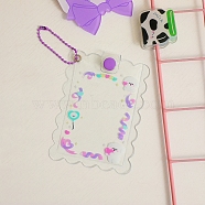 PVC Photocard Sleeve Keychain, with Ball Chains, Wave-Edged Rectangle with Orchid Ribbon Pattern, Clear, 110x80mm, Inner Diameter: 100x64mm(ZXFQ-PW0001-093D)