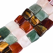 Natural Green Aventurine & Rose Quartz & & Red Agate & Tiger Eye Beads Strands, Square, 14~17x14~17x6~10mm, Hole: 1.2mm, about 23~24pcs/strand, 15.35 inch(39cm)(G-S364-092)