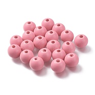 Painted Natural Wood Beads, Round, Pink, 16mm, Hole: 4mm(WOOD-A018-16mm-13)