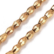 Synthetic Non-magnetic Hematite Beads Strands, Faceted Oval, Real 24K Gold Plated, 4.5~5.5x3~3.5mm, Hole: 0.9mm, about 76pcs/strand, 15.28''(38.8cm)(G-P545-Q01-01)