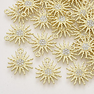 Alloy Pendants, with Crystal Rhinestone, Flower, Light Gold, 19.5x17x3mm, Hole: 1.4mm(X-ALRI-N035-09)