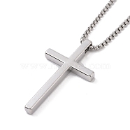 201 Stainless Steel Chain, Zinc Alloy Pendant Necklaces, Cross, Stainless Steel Color, 23.46 inch(59.6cm)(NJEW-C034-15P)