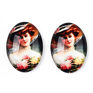 Glass Cabochons, with European Style Pattern, Oval, Colorful, 25x18x6mm(GGLA-T004-01F)