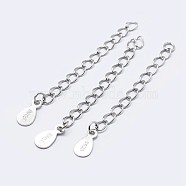 925 Sterling Silver End with Extender Chains and Drop Charms, Carved with S925, Silver, 35~40mm, Hole: 1.5mm(X-STER-F036-26S-40mm)