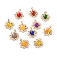 Resin Pendants, with Golden Tone Alloy Findings and Glass Rhinestone, Sunflower, Mixed Color, 32x25x17mm, Hole: 4.5x3mm(PALLOY-C157-15)
