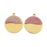 PVD Vacuum Plating 304 Stainless Steel Pendants, Natural Rhodonite Flat Round Charms, Real 18K Gold Plated, 18.5x16x2mm, Hole: 1.5mm(STAS-L278-118G-01)