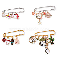 4Pcs 4 Style Unicorn & Planet & Bear & Panda Enamel Charms Safety Pins Brooches, Alloy Badges for Sweater Shirt Dresses Decoration Accessories, Mixed Color, 60x17mm, 1Pc/style(JX117A)