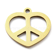 Ion Plating(IP) 316L Surgical Stainless Steel Pendants, Laser Cut, Heart with Peace Sign Charm, Real 18K Gold Plated, 13.5x15x1mm, Hole: 1.4mm(STAS-M317-23G)