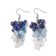 Natural Lapis Lazuli Earrings, with 316 Surgical Stainless Steel Earring Hooks, Opalite Chip, Jewely for Women, 65.5~66.5mm(EJEW-TA00462-03)