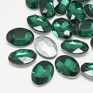 Pointed Back Glass Rhinestone Cabochons, Back Plated, Faceted, Oval, Med.Emerald, 8x6x3mm(RGLA-T080-6x8mm-15)