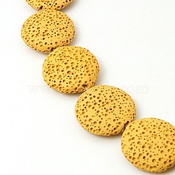 Natural Lava Rock Beads Strands, Dyed, Flat Round, Gold, 21x6mm, Hole: 1mm, about 19pcs/strand, 15.1 inch(G-I034-07)