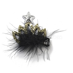 New Year's party Iron Hair Clip, Mesh, PET and Gold Onion Cloth Hair Accessories, 90x60x11.5mm(OHAR-R102-01Q)