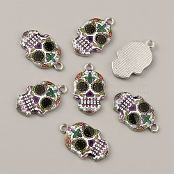 Alloy Enamel Pendants, Platinum, Skull, Colorful, 22.5x13.5x2mm, Hole: 1.8mm(FIND-CJC0015-09L)