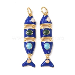 Brass Enamel Pendants, Fish Charms, Cadmium Free & Lead Free, Rack Plating, Long-Lasting Plated, with Jump Ring, Golden, Blue, 32x8x4mm, Hole: 3mm(KK-C143-44A-G02)