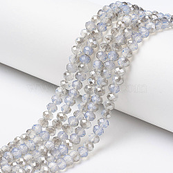 Electroplate Glass Beads Strands, Imitation Jade, Half Gray Plated, Faceted, Rondelle, Azure, 4x3mm, Hole: 0.4mm, about 123~127pcs/strand, 16.5~16.9 inch(42~43cm)(EGLA-A034-J4mm-E02)