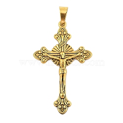 Ion Plating(IP) 304 Stainless Steel Pendants,  Crucifix Cross Charm, Easter, Antique Golden, 53.5x33x4mm, Hole: 9.5x4.5mm(STAS-D112-04AG-03)