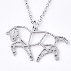201 Stainless Steel Pendant Necklaces, with Cable Chains, Horse, Stainless Steel Color, 17.5 inch~17.9 inch(44.5~45.5cm), 1.5mm, Horse: 17x30x1mm(NJEW-T009-JN038-1-45)