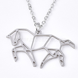 Non-Tarnish 201 Stainless Steel Pendant Necklaces, with Cable Chains, Horse, Stainless Steel Color, 17.5 inch~17.9 inch(44.5~45.5cm), 1.5mm, Horse: 17x30x1mm(NJEW-T009-JN038-1-45)