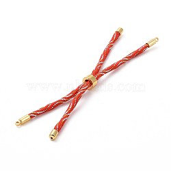 Nylon Cord Silder Bracelets, for Connector Charm Bracelet Making, with Rack Plating Golden Brass Findings, Long-Lasting Plated, Cadmium Free & Lead Free, Red, 8-5/8~9 inch(22~22.8cm), 0.3cm, Hole: 2.6mm(MAK-C003-03G-10)