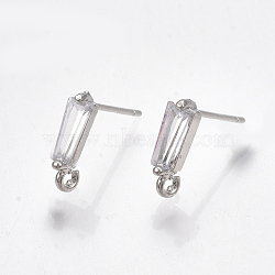 Brass Cubic Zirconia Stud Earring Findings, with Loop, Clear, Real Platinum Plated, 11.5x3mm, Hole: 1.2mm, Pin: 0.7mm(X-KK-S348-349)