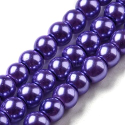 10 Strands Baking Painted Pearlized Glass Pearl Round Bead Strands, Medium Purple, 4~5mm, Hole: 1mm, about 210pcs/strand, 31.40 inch(79.75cm)(HY-SZ0001-02A-02)