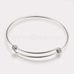 304 Stainless Steel Expandable Bangles, Stainless Steel Color, Inner Diameter: 2-1/2 inch(6.2~6.6cm), 1.5mm wide(STAS-K182-20P)