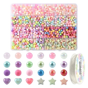 DIY Bracelet Making Kits, Mixed Color, Beads: 6~9x6~9.5x4~6mm, Hole: 1~2mm, 1290pcs/set
