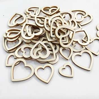 Unfinished Wood Heart Shape Discs Slices, Wood Pieces for DIY Embellishment Crafts, PapayaWhip, 2cm, 100pcs/set