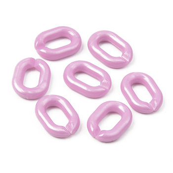 Opaque Acrylic Linking Rings, Quick Link Connectors, For Jewelry Cable Chains Making, Oval, Flamingo, 19x14x4mm, Inner Diameter: 10.5x5.5mm, about 746pcs/500g