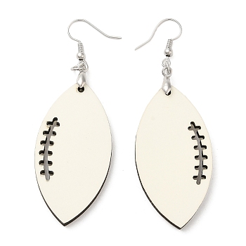 Sublimation Blank Wood Dangle Earrings with Brass Pins for Women, Rugby, 76x25.5mm
