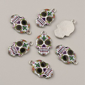 Alloy Enamel Pendants, Platinum, Skull, Colorful, 22.5x13.5x2mm, Hole: 1.8mm