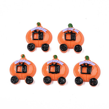 Autumn Theme Opaque Resin Cabochons Style, Pumpkin Cart, Coral, 27x23x8mm