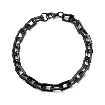 Vacuum Plating Rectangle 201 Stainless Steel Chain Bracelets, with Lobster Claw Clasps, Electrophoresis Black, 8-1/2 inch(215mm)